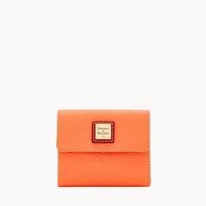 DOONEY & BOURKE Pebble Grain Small Flap Credit Card Trifold Wallet Tangerine